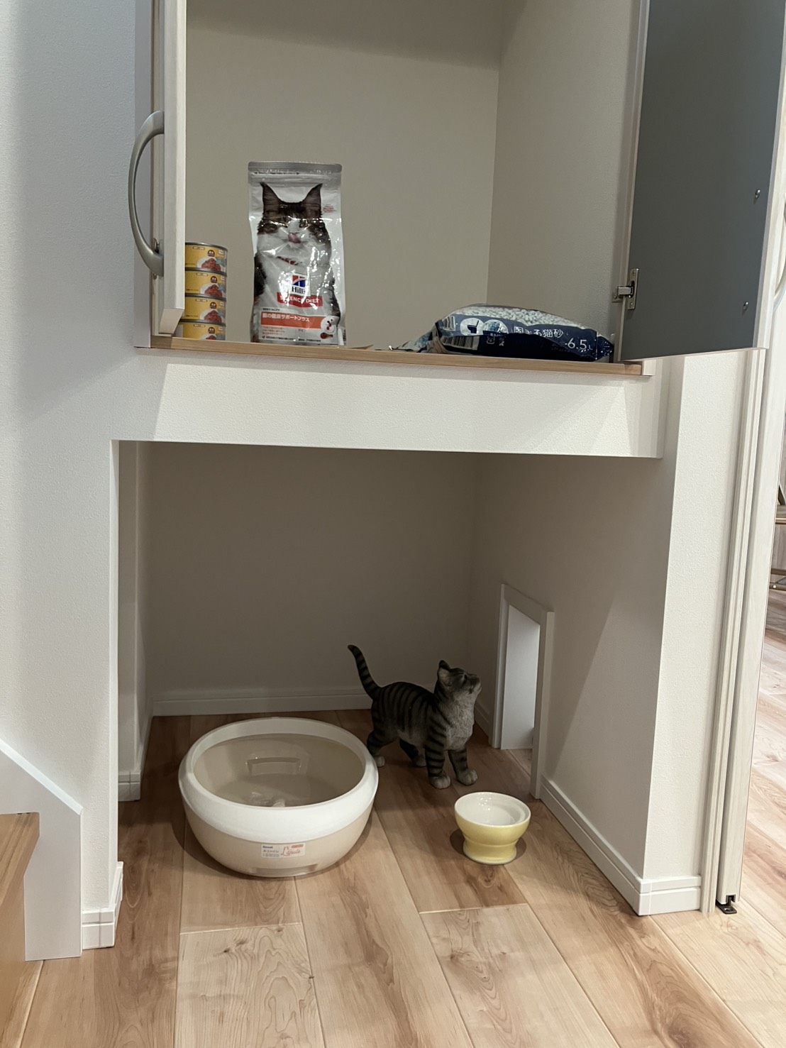 階段下を活用した、猫専用収納＆スペース